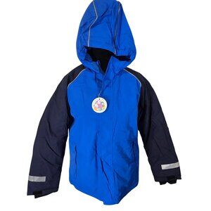 NWT  Boy's Blue Navy Rain Snow Ski Jacket Coat Reflective Hood - Size 12